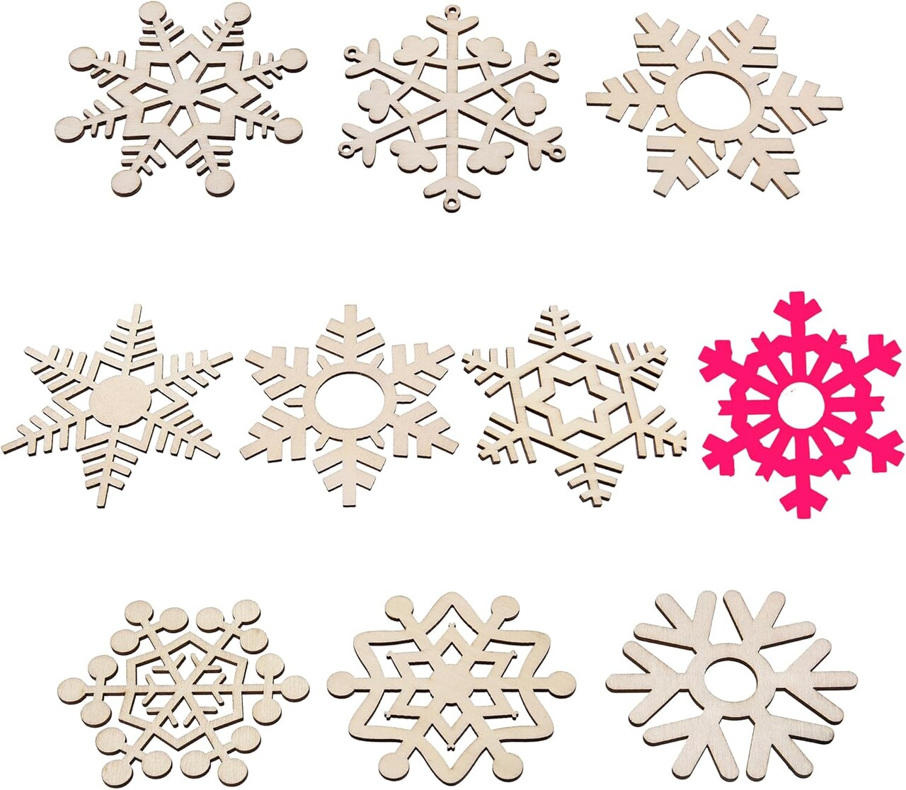 60 PCS Unfinished Wooden Snowflake Cutouts – Blank Paintable Christmas Craft Shapes for Kids DIY Art Projects, Holiday Decorations, Gift Making & Room Decor (with Hanging Rope)